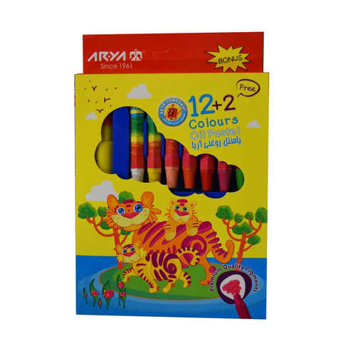 مداد شمعی 12 رنگ مقوایی آریا