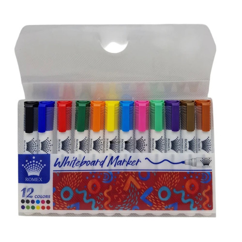 ست 12 رنگ ماژیک وایت برد نوک گرد رومکس